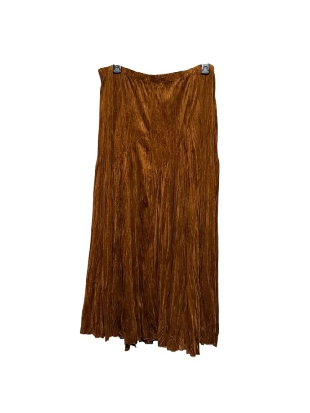 NWT Coldwater Creek Sz L Caramel Brown Flocked Asymmetric Crinkle Maxi Skirt